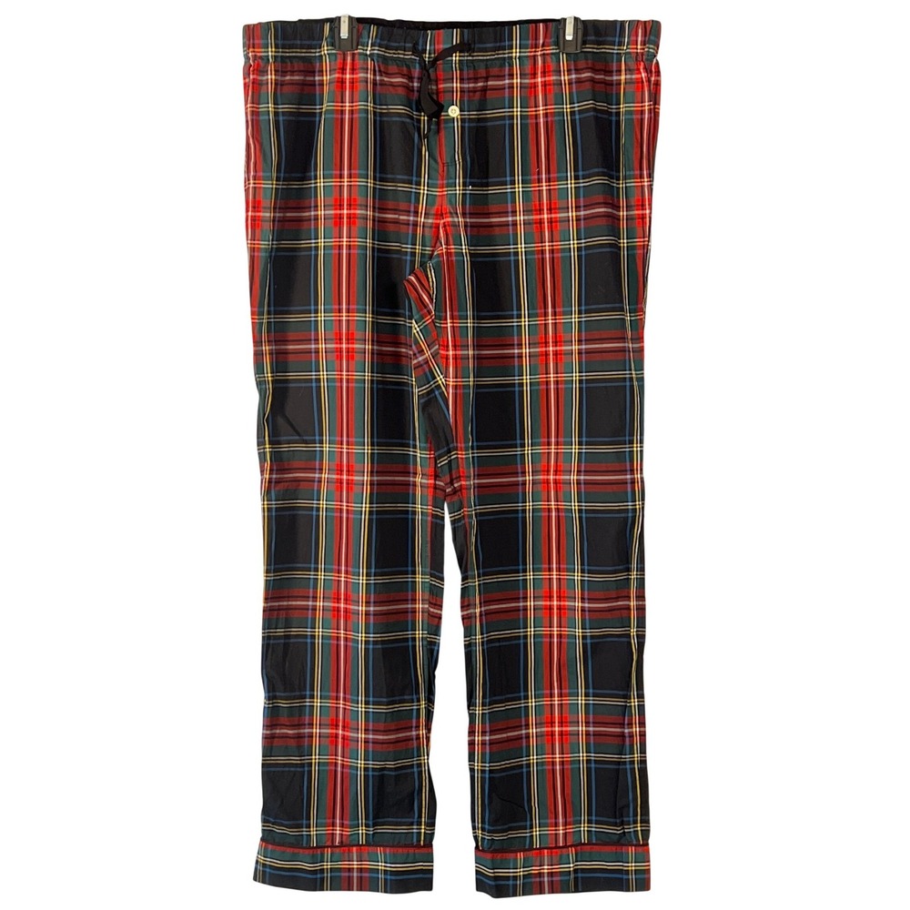 J Crew Women's Black Red Green‎ Plaid Pajama Straight Leg Pants XL Elastic Waist